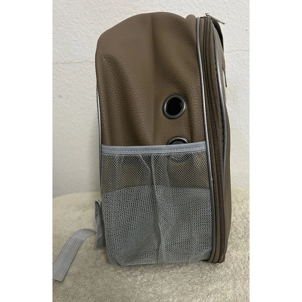 Purrfectiion Portable Travel Cat Pet Carrier See Through Khaki Backpack-PB3